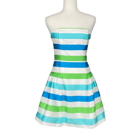 Lilly Pulitzer Womens Jordan Strapless Dress Corded Organza Stripe Blue Green 2 - Picture 3 of 12
